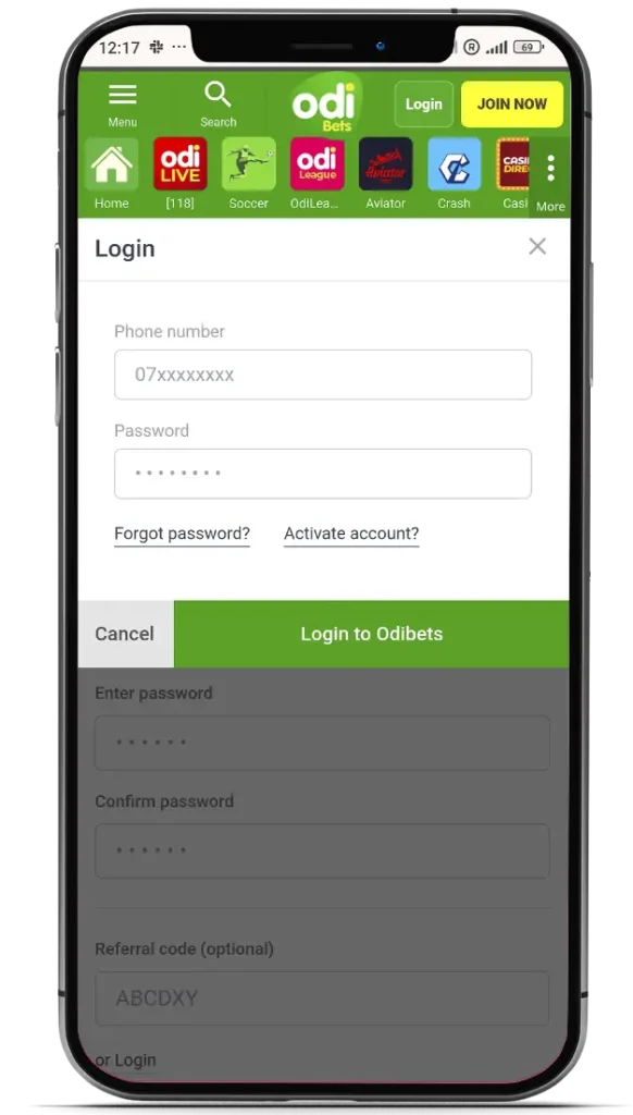 Odibet Aviator login to access your account features