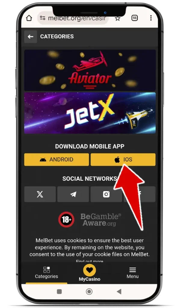 Melbet Aviator app on iOS