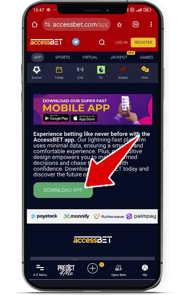 Installation of the Accessbet Aviator app on iOS