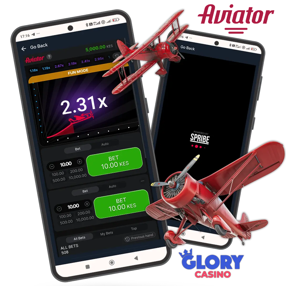 Aviator bet by Spribe is a popular game at Glory Casino in Kenia